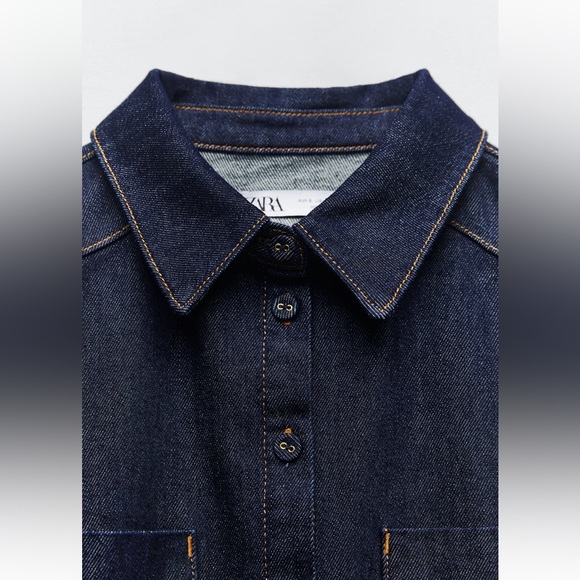 Zara FITTED DENIM SHIRT. Blue. Size S. New with Tags. - Picture 6 of 7
